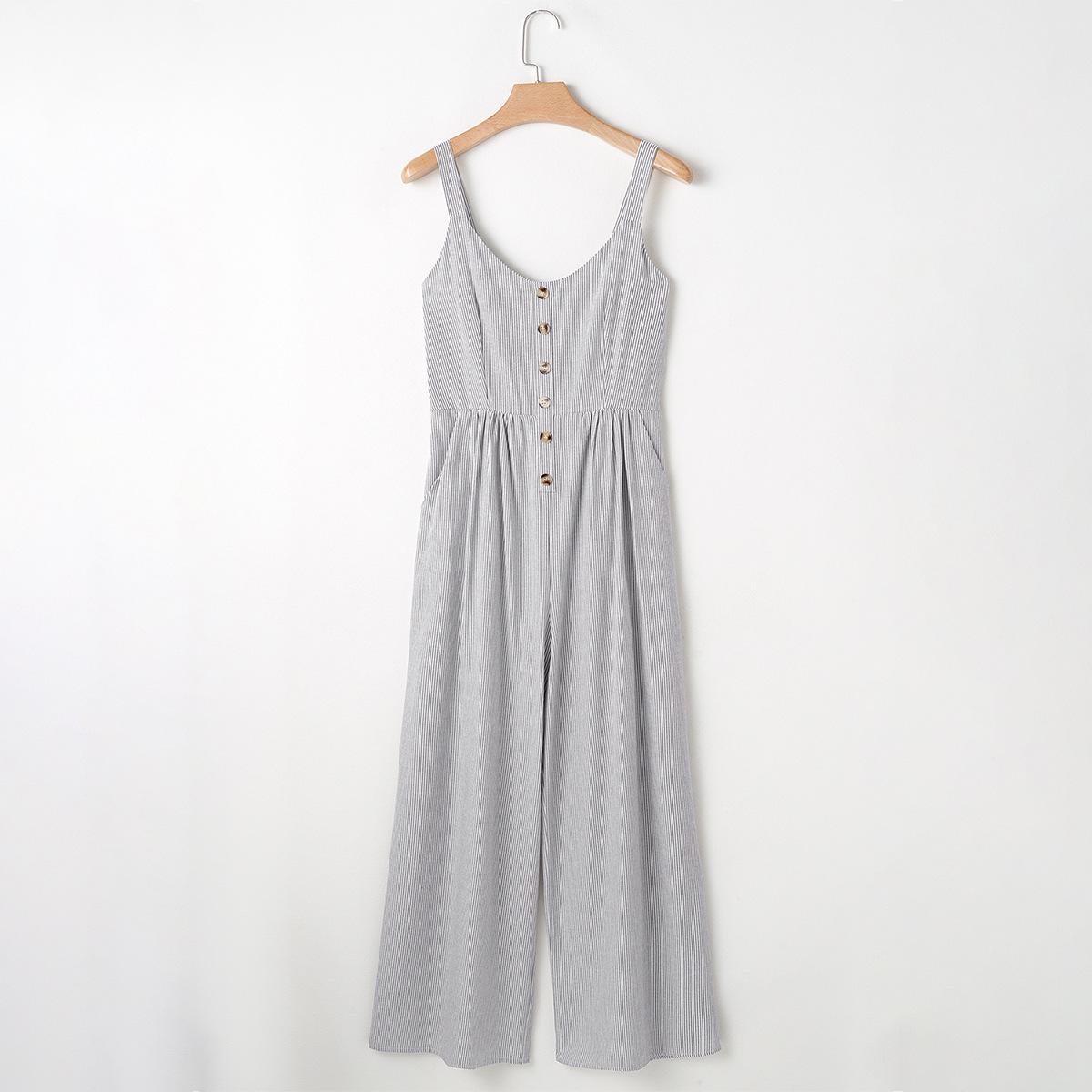 

Женский летний полосатый комбинезон Shiying - Повседневный цельный комбинезон с широкими штанинами и карманами Medium