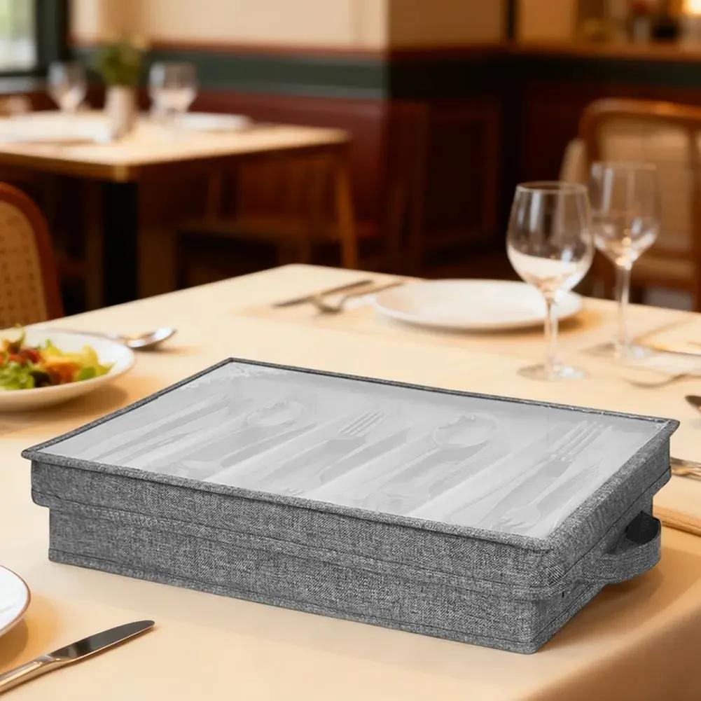 Portable Flatware Storage Case with Transparent Lid and Reinforced Handles for Convenient Utensil Organization