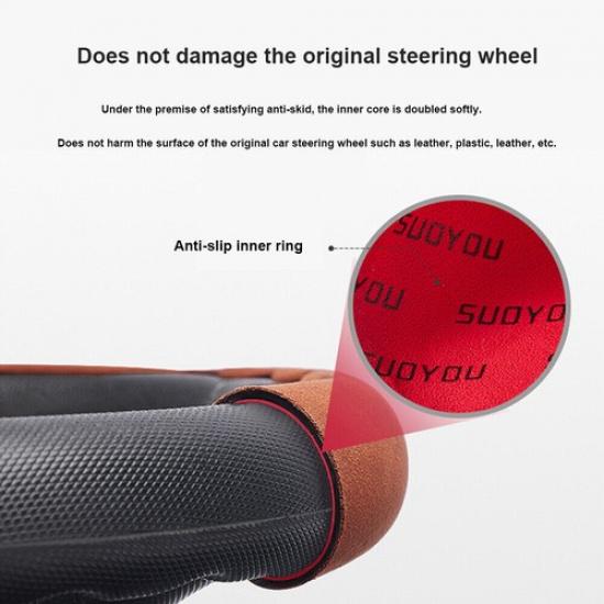 Black Leather Car Steering Wheel Cover Anti-slip for Tesla Model 3 Y accessories