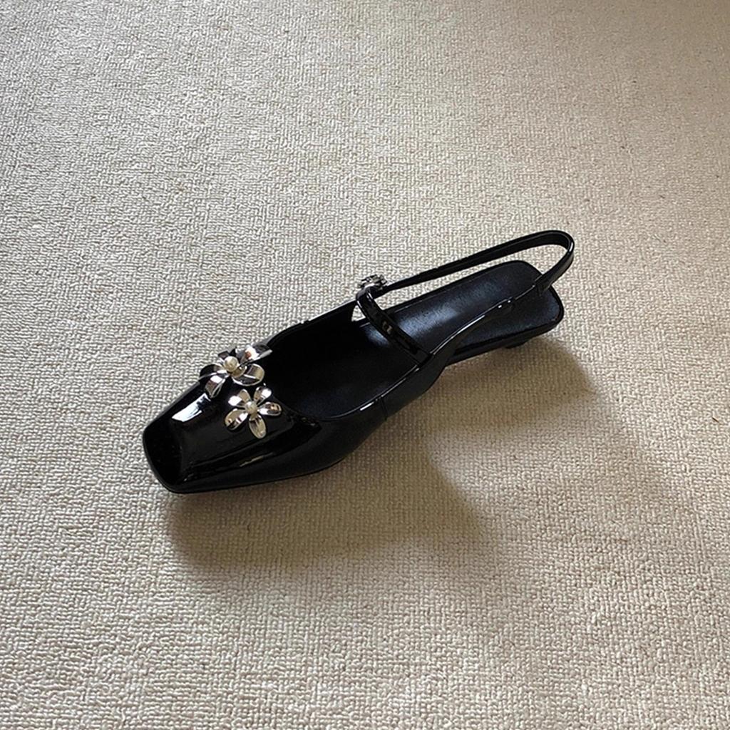 French high-end temperament rhinestone flower bag head shoes women's low heel shallow mouth casual single shoes outer sandals