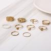 Ring Gold Glossy Croissant Threaded Ring Pearl Disc 10-Piece Set Combination Ring