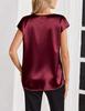 Women's Solid Color Satin V-Neck T-Shirt - Spring/Summer Casual Business Top