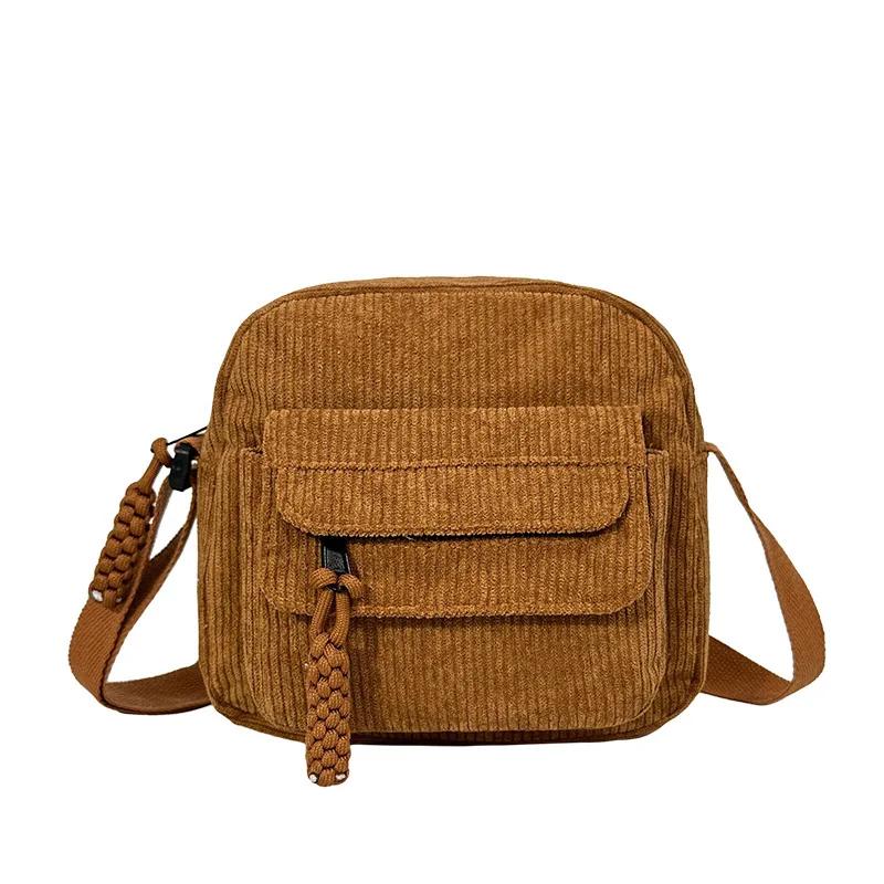 1pc-Corduroy Ins Shoulder Bag New Simple and Fashionable Solid Color Velvet Cloth Bag School Style Girls Messenger Bag