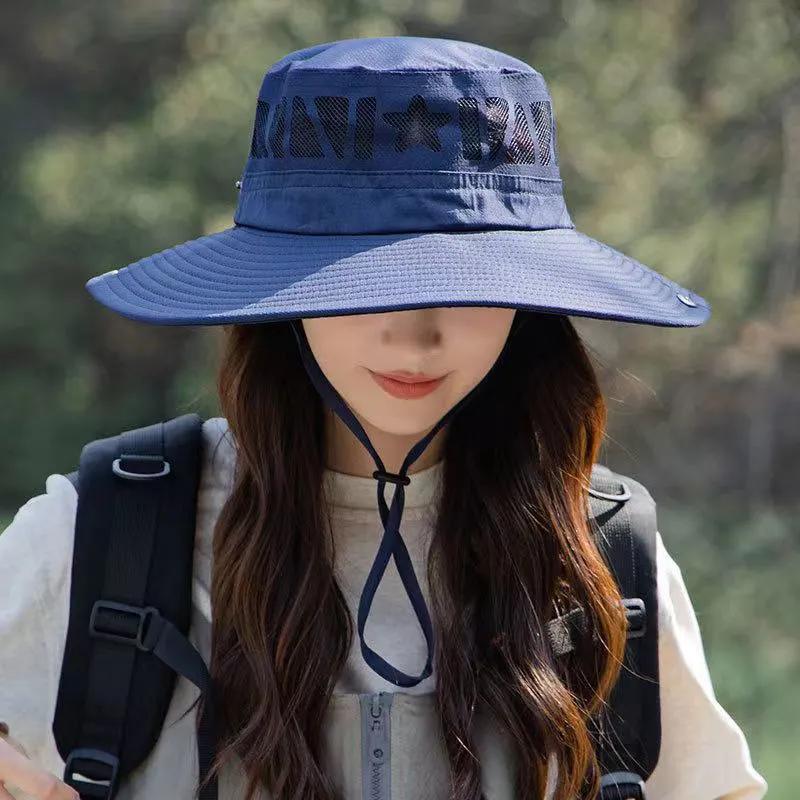 WTEMPO Solid Color Hollow-out Sunmer Hats Cowboy Bucket Hats Outdoor Hiking Fishing Sun Hats UV Breathable Hats
