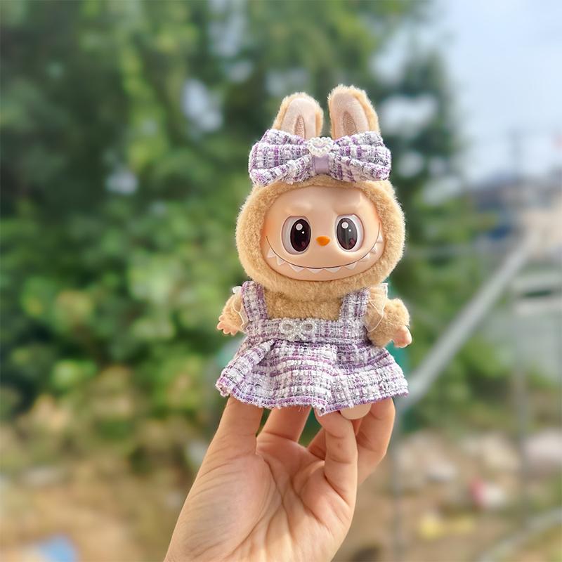 17cm Oblečení pro panenky Labubu Roztomilé Mini Plyšové Oblečení pro panenky Oblečení Monstrum Doplňky Perlové Mini Růžové Princeznovské šaty