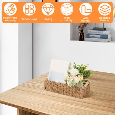 Handmade Storage Basket Desktop Woven Shelf Basket Rectangular Cosmetic Box Vintage Toilet Woven Box Organiser for Home Bathroom