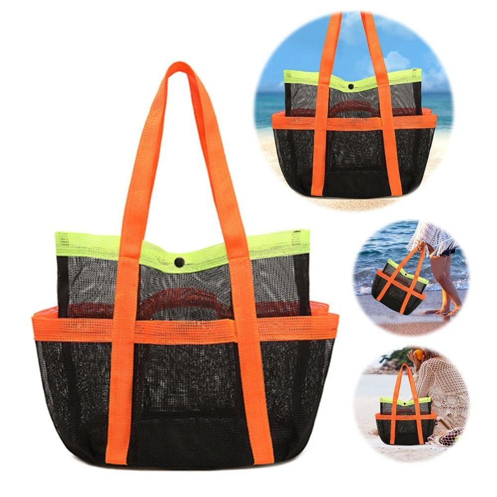 Foldable Mesh Beach Storage Bag Breathable Mesh Toiletry Bag Swimming Handbag  Outdoor