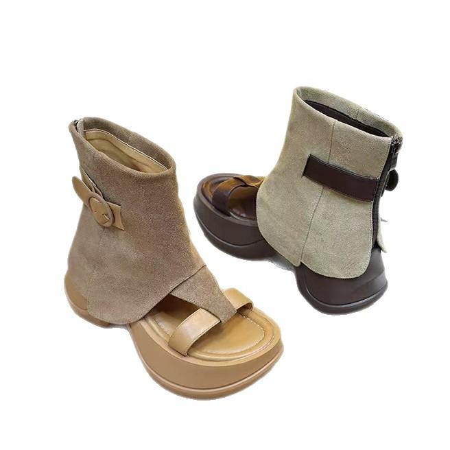 Fashion Casual Heightening Pants Boots Women's Cool Boots Summer Retro Herringbone Sandals Open-toed Roman Platform Sandals Short Boots