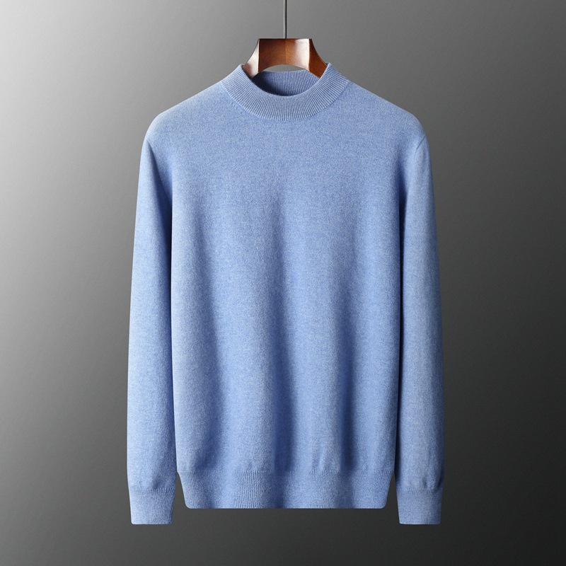 Men's Seamless Cashmere Sweater, Half-High Collar, Solid Color, Loose Fit, Plus Size, Ideal for Middle-Aged, Autumn/Winter Base Layer.