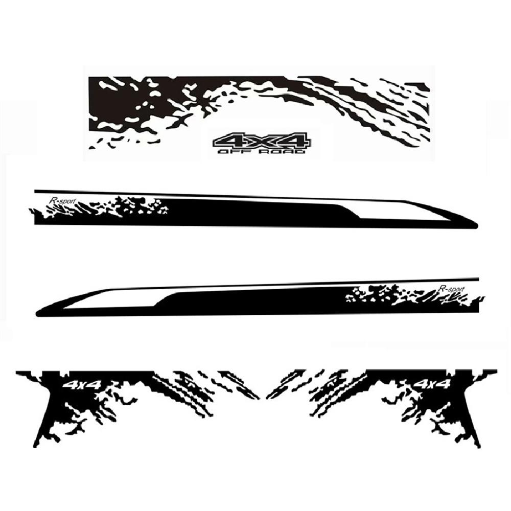 3Pcs Black Car Body Side+Rear Sticker Decoration Graphic Decal For Truck Pickup