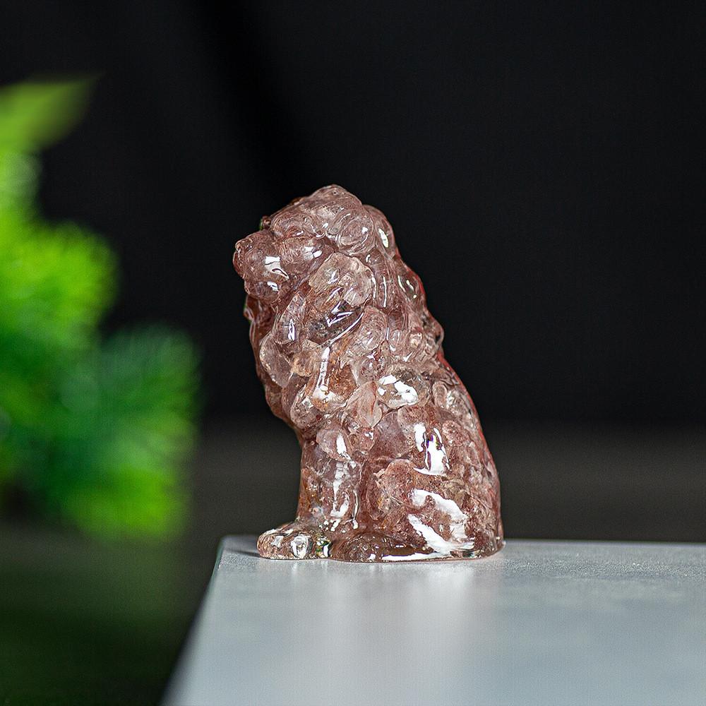 Löwenfigur aus Kunstharz und Kristall für die Dekoration von Zuhause oder Büro, gefertigt aus natürlichem Wasserkristall