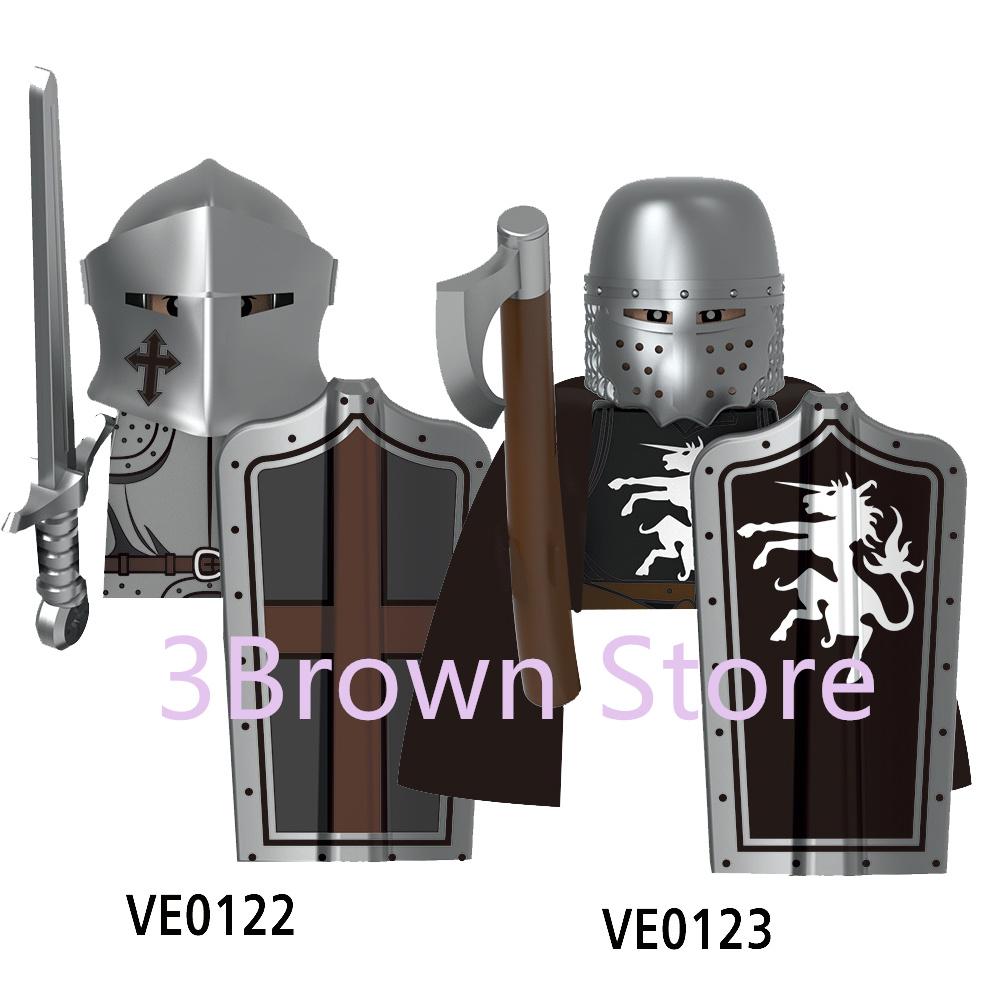 Medieval Building Blocks Accessories MOC Castles Dragon Knights Army Soldiers Warrior Helmets Shields Armors Axes Toy Gift S038
