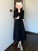 Hepburn French Black V-neck Long-sleeved Dress for Children's Summer and Spring New High-end Temperament Long Dress