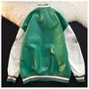 American retro letter embroidery leather jackets coats women's 2024 new street trend all-match baseball uniform couple loose top