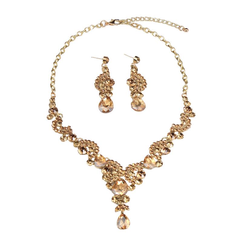 Elegant Crystal Gemstone Necklace & Earrings Set for Brides and Evening Dresses