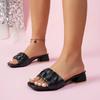 Women Summer New Chunky Heel Slippers Fashion Pleated Square Toe  Women Sandals Casual Elegant Ladies Dress Sandals Women Shoes
