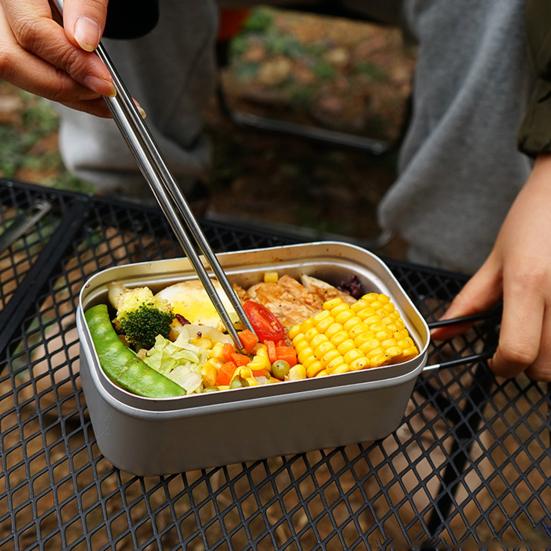 800ml Bento Box Anodizing Folding Handle Large Capacity Heat Resistant Aluminum Camping Bento Container Steaming Rack Outdoor Supply