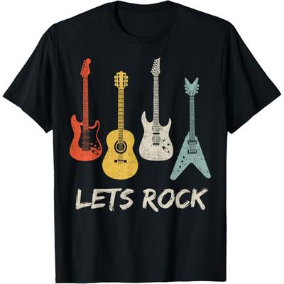 Lets Rock Rock N Roll Guitar Retro Gift Men Women T-Shirt