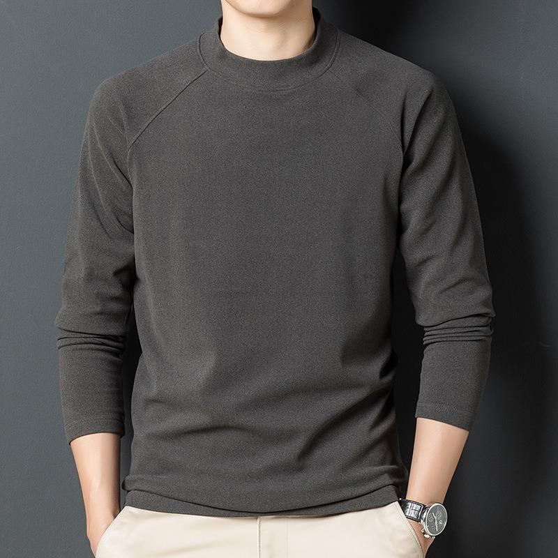 Frühling Herbst Halber Stehkragen Einfarbig Schlicht Allround-T-Shirt Männlich Langarm Unterzieh-Tee Pullover Top Herren