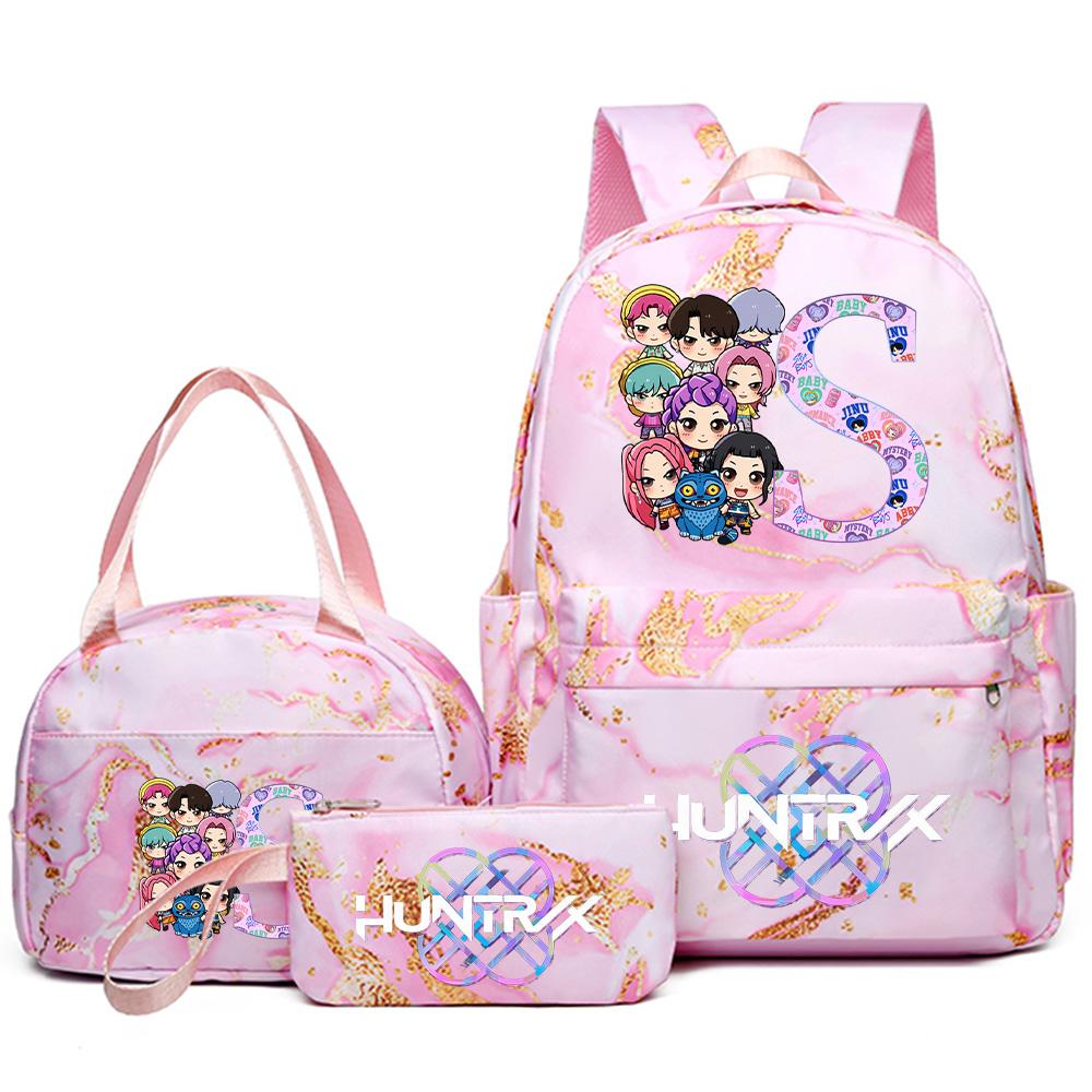3Pcs/set 26 English Letter Kpop Printed Backpack Handbag Pencil Case for Teenager Student Girl Boy Bookbag Schoolbag Women Large Capacity Travel Bag