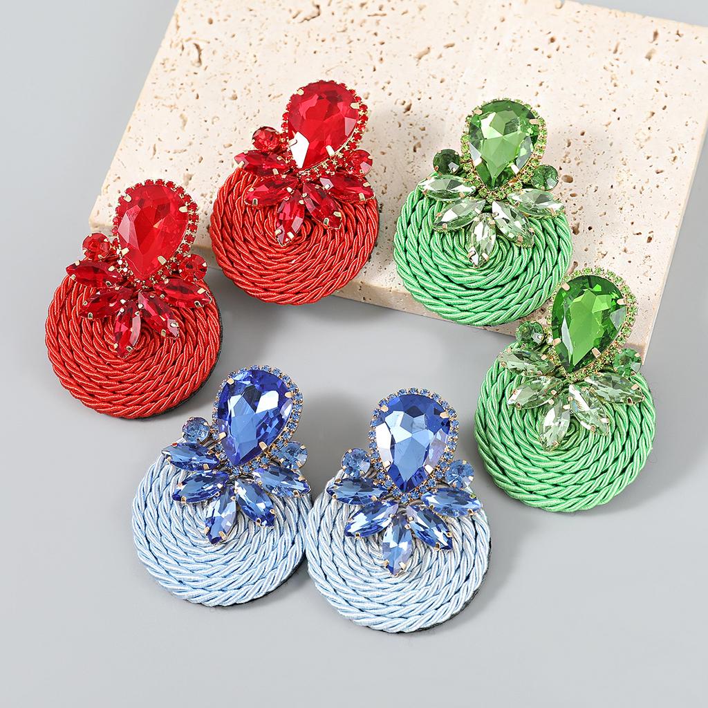 Exaggerated Geometric-shaped Polyester Stretch Yarn Woven Round Earrings for Women, New Style Jewelry