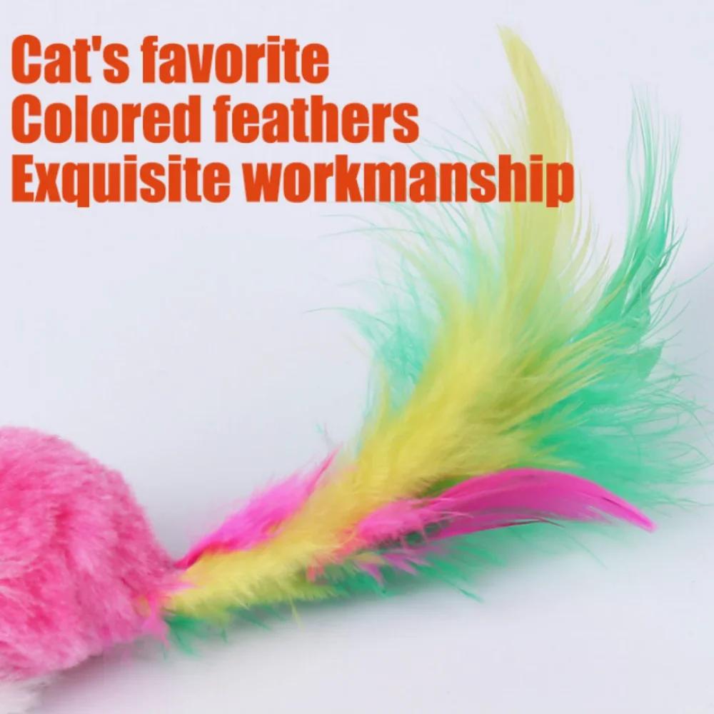 Cat Toys Interactive Cute Soft Fleece False Mouse Colorful Feather Funny Playing Training Toys For Cats Kitten Pet Supplies