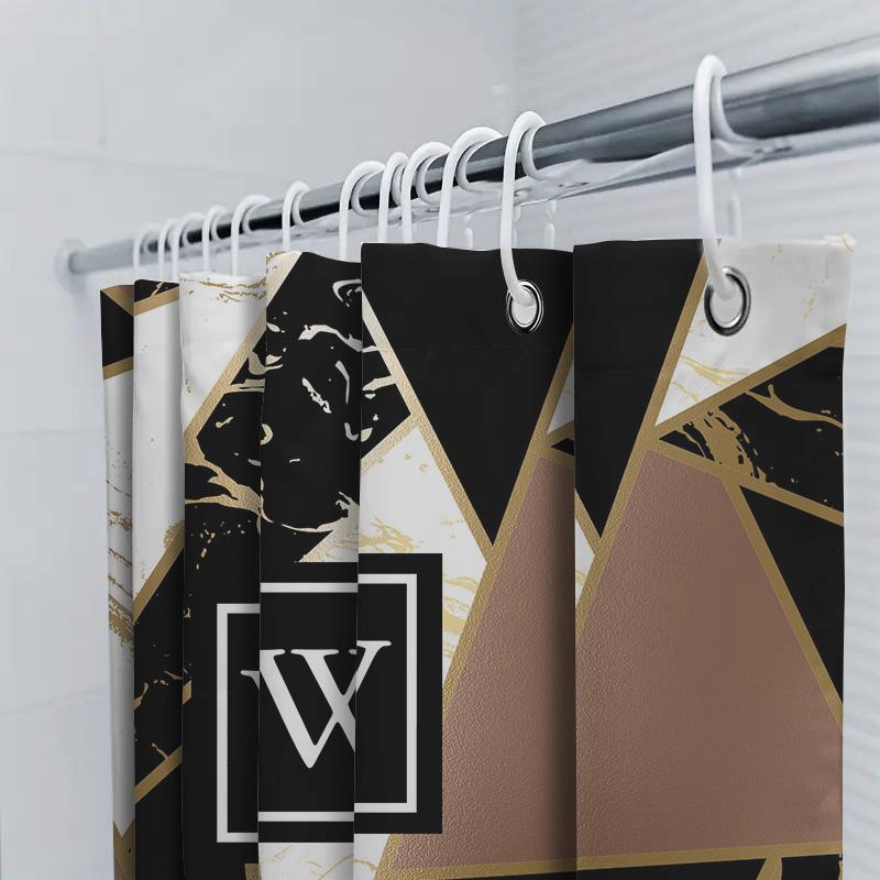 Luxury Geometric Patterned Black Gold Bath Shower Curtain Modern Decorative Customizable Size Bathroom Accessories Set Home Deco