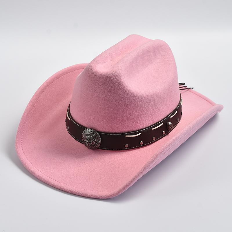 New Vintage Western Cowboy Hat with Punk Belt Men's Gentleman Cloche Church Caps Lady Roll Up Jazz Cowgirl Hats