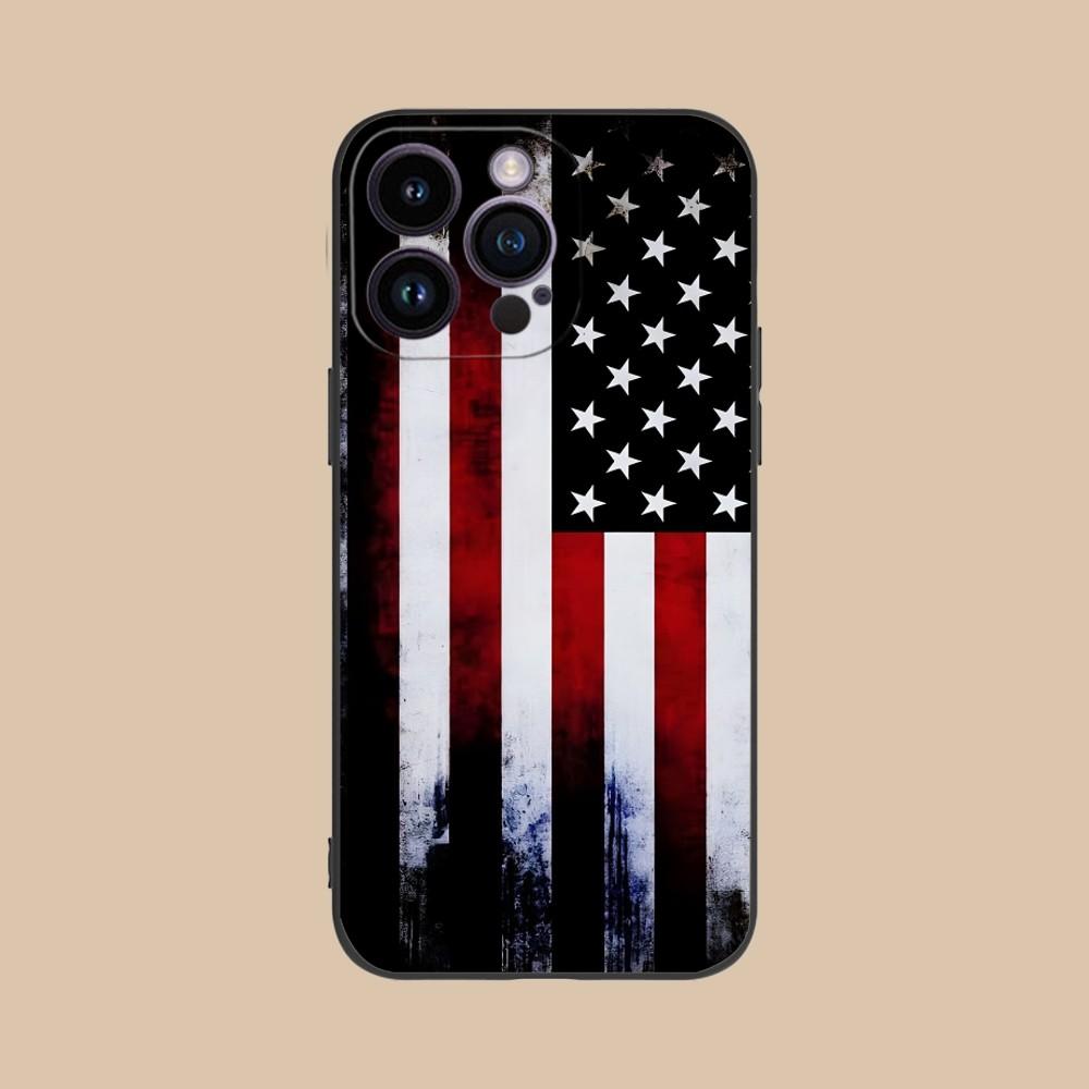 

USA America Flag Mobile Cell Phone Case for iPhone 15 14 13 12 11 X XR XS 8 7 Pro Max Plus Mini Black Soft Phone Cover Funda iPhone7