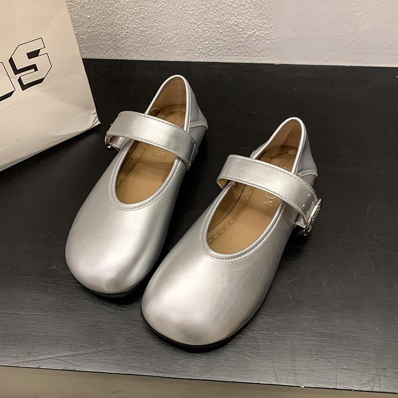 

French flat Mary Jane shallow mouth single shoes women s suede ballet women s shoes 2025 autumn red evening shoes commute 40 серебряный