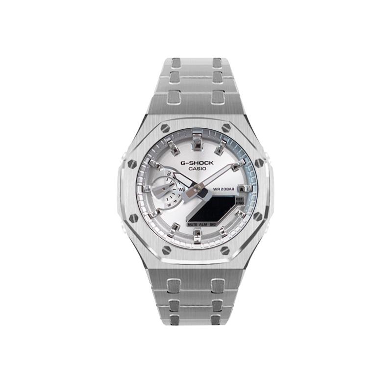 Casio Unisex Liquid Crystal,Analog Dual Display Series 48.5mm Silver Watch GA-2100FF-8A(Watch8--)