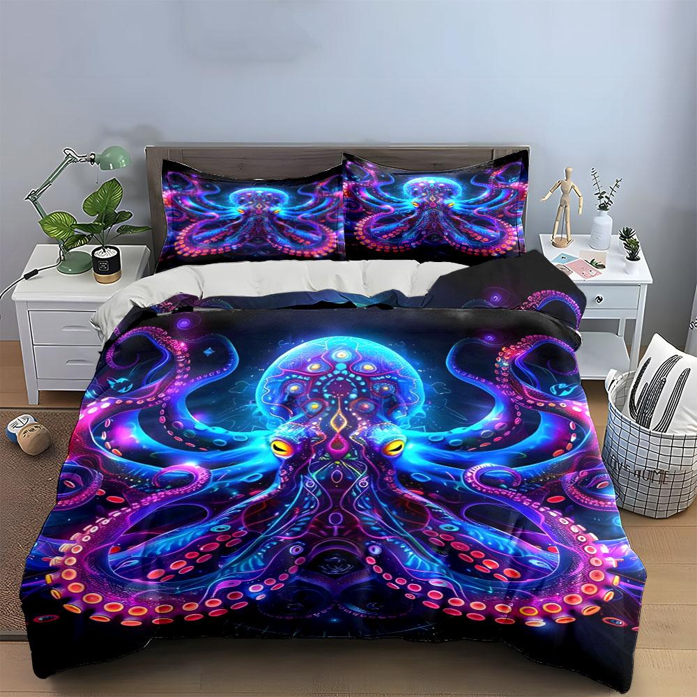 Colorful Octopus Art Decor Set Bedding Set With 1 Duvet Cover 2 Pillowcases Single Double King Queen, Gift