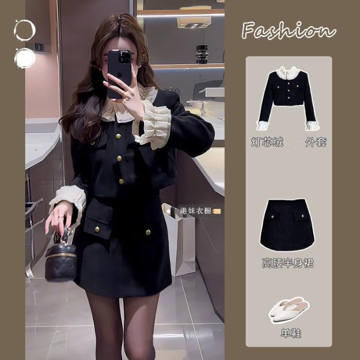 (Douyin quality 111 grams) Xiaoxiangfeng jacket two-piece suit women s winter skirt jacket versatile short skirt S