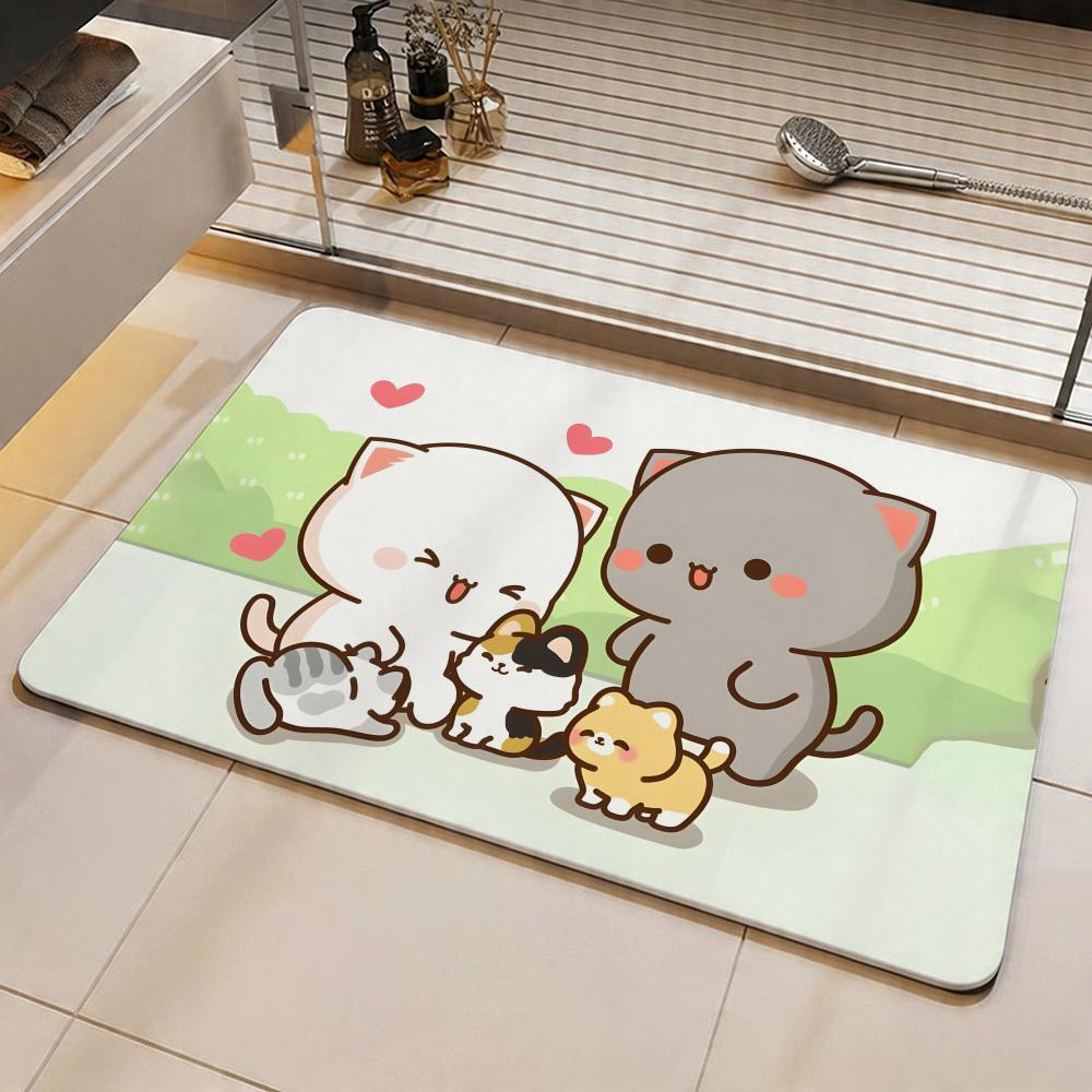 Character P-Peach And Goma Floor Mat Eco Diatomite Antibacterial Odor-Resistant Floor Mat & Drain Pad for Kitchen & Bathroom
