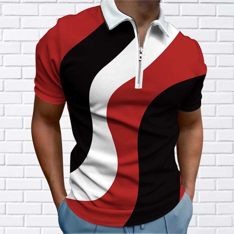 Men's Shirt Polo Casual Zip Short Sleeve Fashion Casual Zipper Summer Spring Regular Fit 3D Pink Lines Print Shirt