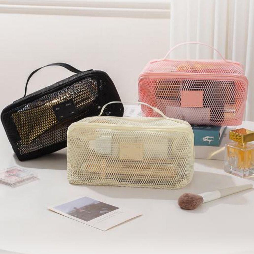 Multifunction Mesh Makeup Bag 10 Colors Ladies Toiletry Storage Bag Women Cosmetic Storage Pouch
