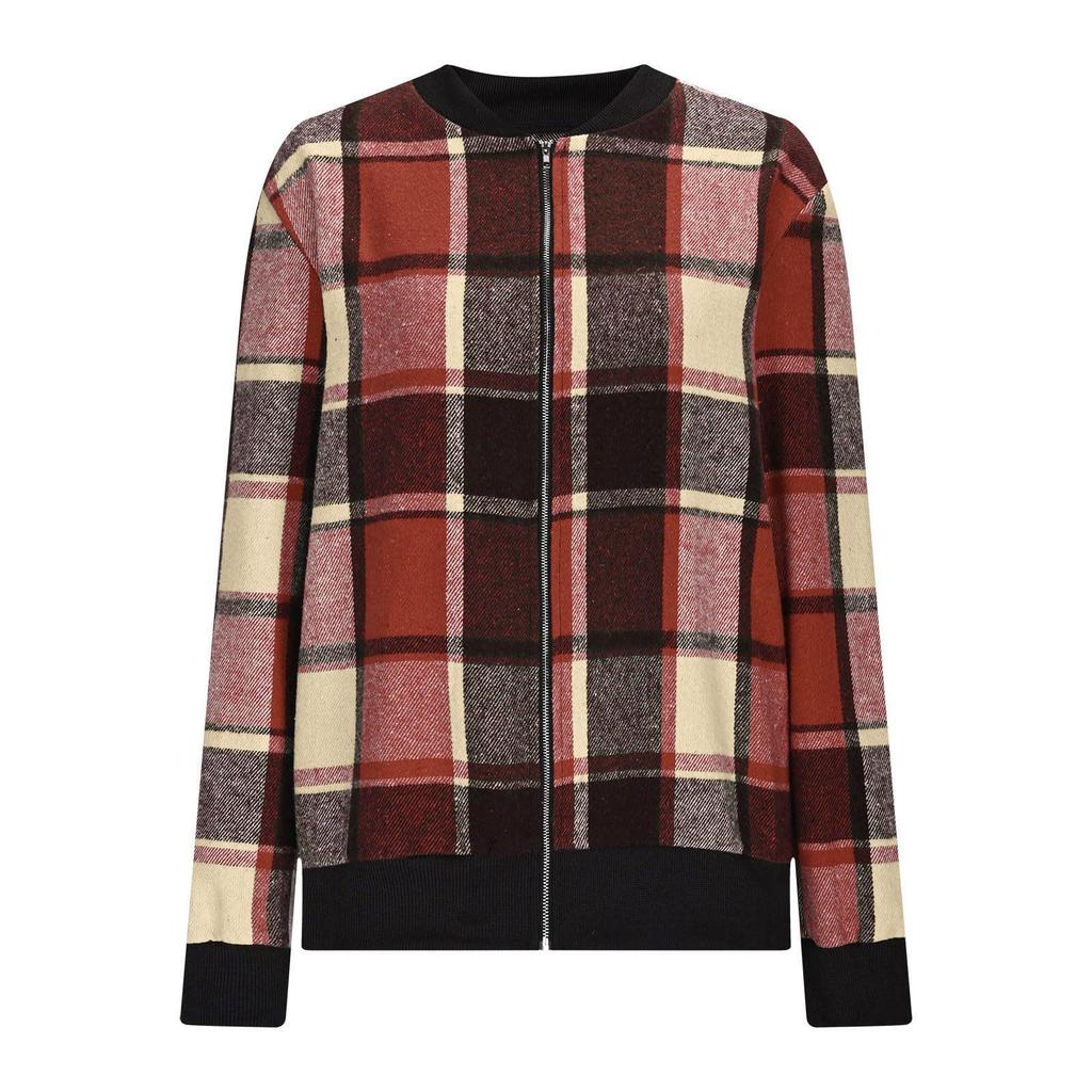 2025 Women's Plaid Zipper Baseball Jacket for Autumn/Winter