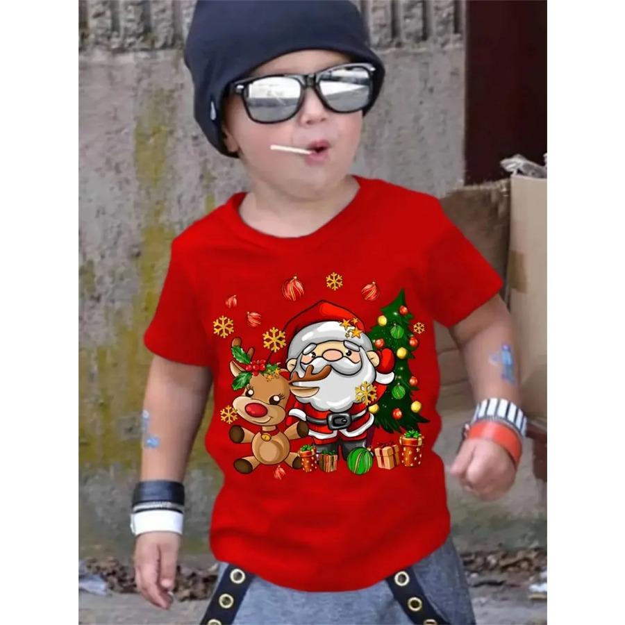 

Новогодняя 3D-принт Санта-Клауса Детская футболка 2025 Рождественский стиль Мальчики Девочки Повседневная модная футболка Топ-Ти 110 бежевый