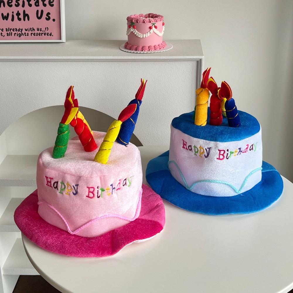 Funny Birthday Cake Hat Contrast Color Fabric Birthday Hat with Glasses Happy Birthday Performance Party Hat