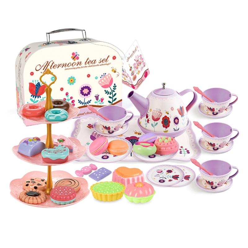 Teas Set for Little Girls 36Pcs Teas Party Pretend for Play Afternoon Teas Playset with Plastics Pot Cups Spoons Dessert