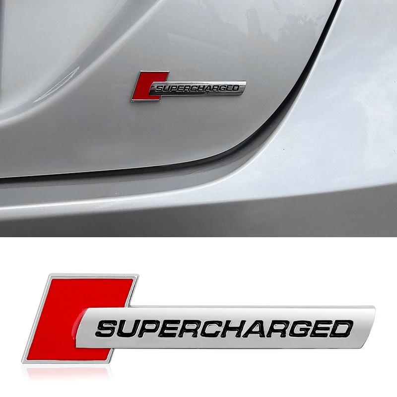 1Pc 3D Metal Letter Metal Supercharged Logo Badge Decal Car Sticker Q7 S Line A6A8D4 B8S6 C5 V6 Supercharged Logo Accessories