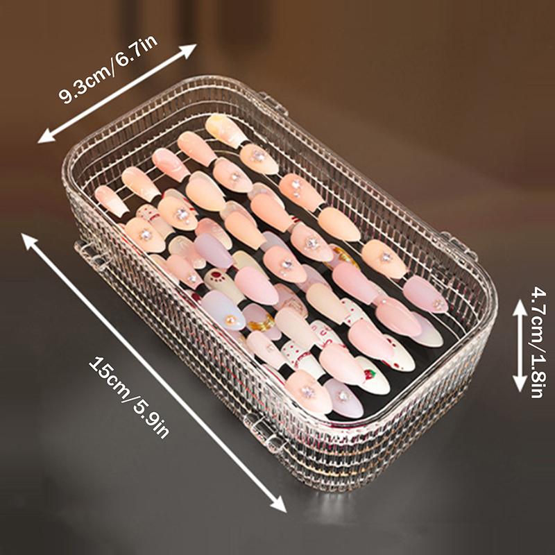 Three-Fold Press-On Transparent Nail Display Rack Plastic Nail Storage Box Organizer For False Nails Display