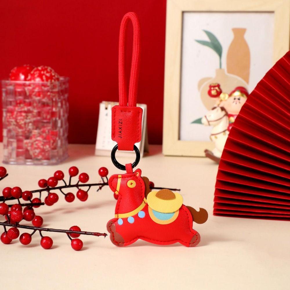Leather Zodiac Pony Bag Pendant Cartoon Chinese New Year Gift Unique Horse Keychain  Birthday Gift