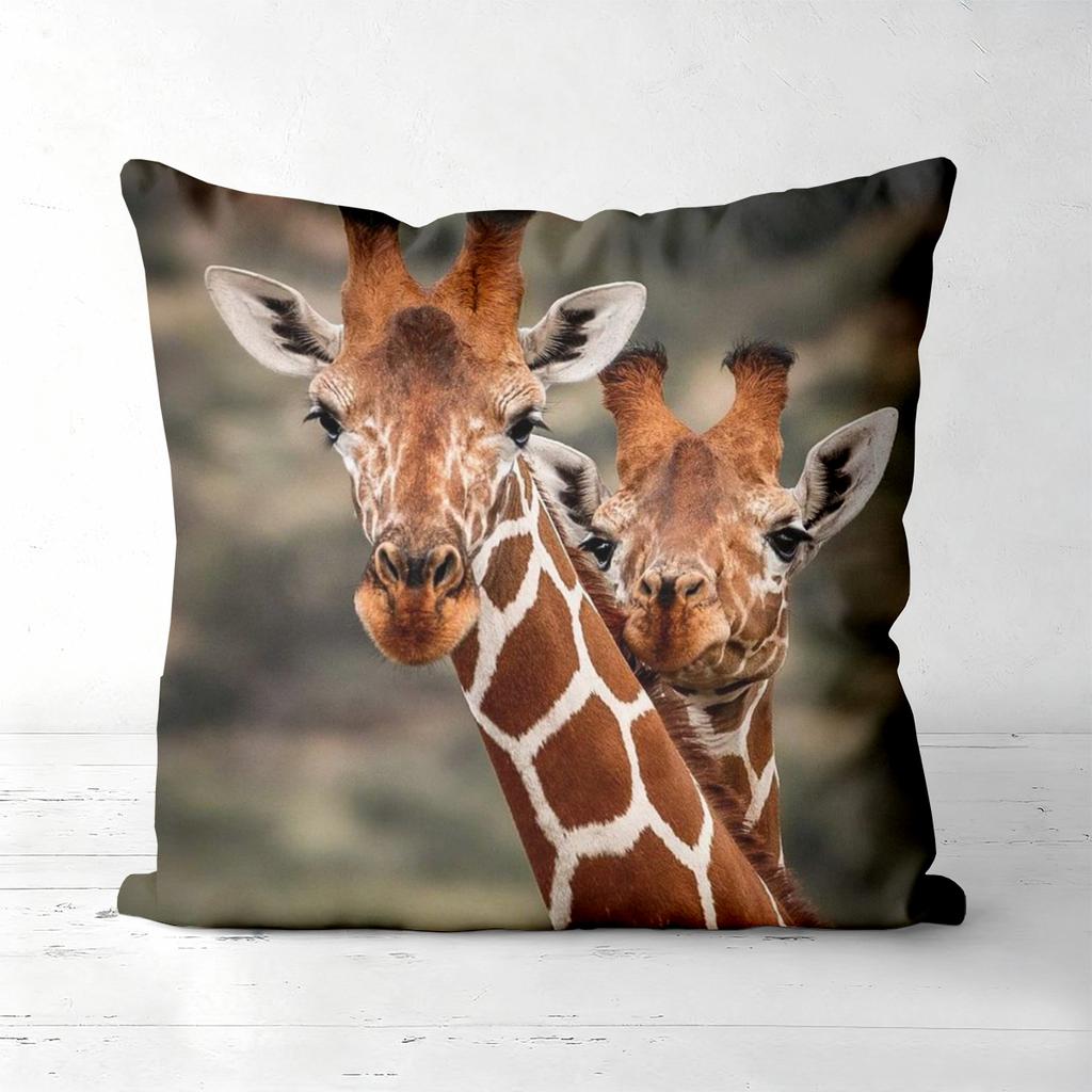 Giraffe Couple And Giraffes With Flower Hats Cushion Covers Polyester pillowcase, sofa decorative cushion cov Headboard Pillow