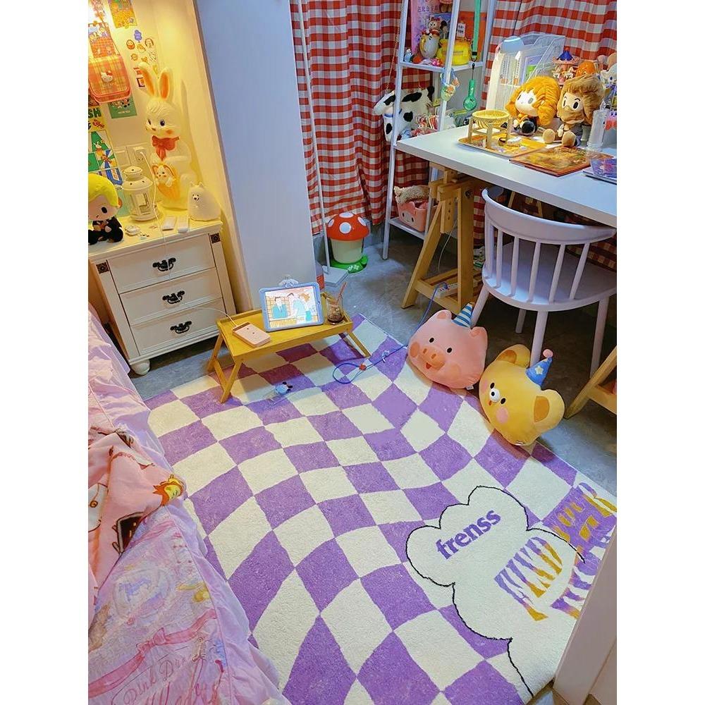 Modern Geometric Style Living Room Rugs Dopamine Checkerboard Decoration Fluffy Soft Bedroom Carpet Lounge Washable Floor Mat