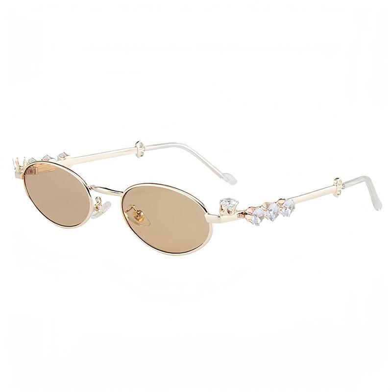 GM Diamond-Set Silver Frame Oval Y2K Glasses - Women's Small Frame, Myopia-Compatible, Makeup-Free Look.