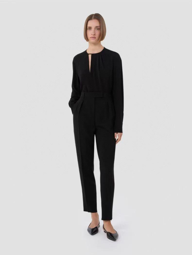 2026 European MAx Women s Anti-wrinkle Pleated Long Sleeve Top, Round & V-Neck, Acetate Fabric 40 чёрный