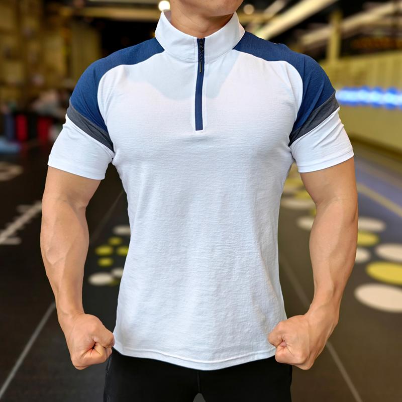 Herren Fitness Laufen Halb-Zip Trainingsbekleidung Sommer Hohe Elastizität Slim Fit T-Shirt Outdoor Wandern und Trekking T-Shirt Muskeleng