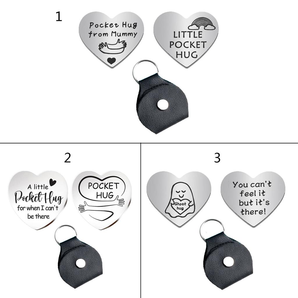 PU Cover Heart Keychain Stainless Steel Keychain Little Pocket Hug from Mom Keyring for Women Girl Party Ornament