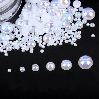 12 Grids/box Mixed Size White AB Nail Pearl Nail Decoration Nail Accessories Nail Ornament